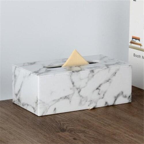 Modern Marble Rectangle Faux Leather Tissue Box Living Room Napkin Drawer Box Toilet Paper Holder Case Dispenser Home Decoration