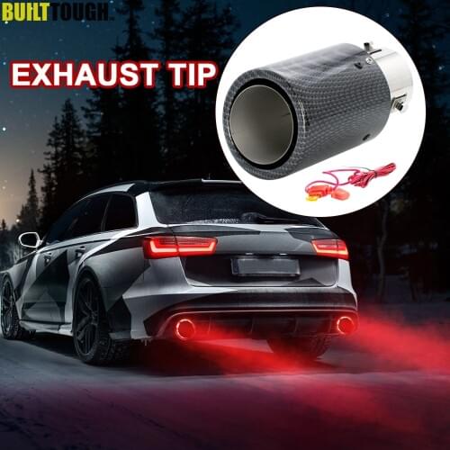 Universal 63mm 2.5" Car Exhaust Muffler Tip Tail Pipe Luminous Trim Red Light LED Flaming Carbon Fiber Silencer Modified Racing