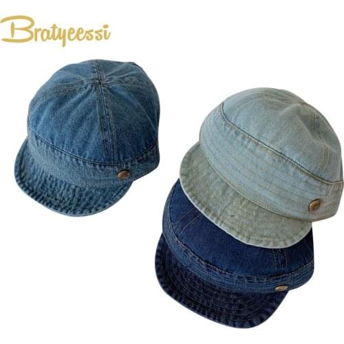 Vintage Baby Hats for Girls Boys Denim Kids Hats Caps Adjustable Leather Strap Children Baseball Cap Kids Accessories For 2-5Y