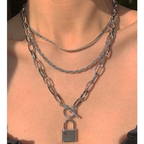 YC-UPGPO Vintage Fashion Multi-level Rope Chain Necklaces For Women Female 2020 New Geometric Lock Pendant Necklace Jewelry Gift
