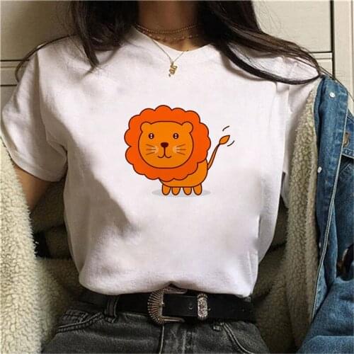 Women fashion Graphic Tees Cute Lion PrintedT-Shirts Fashion Women Tops Funny Vintage Casual Female Tshirt