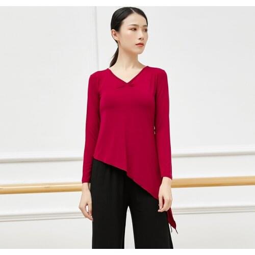 Adult Modal Belly Dance V Neck Asymmetric Hem Top Shirt Long Sleeve Costume for Women Dancing Clothes Dancer Wear Clothing