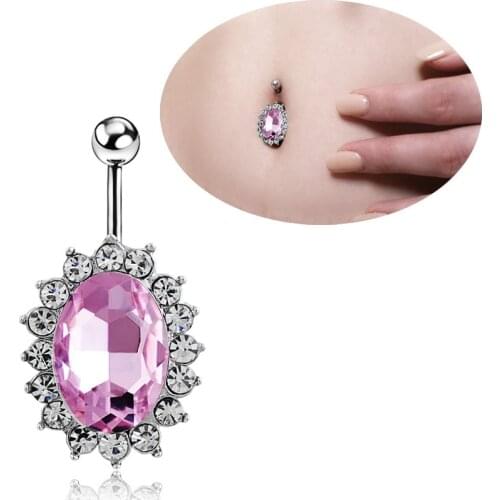 New Fashion Personality Shining Ellipse Zircon Belly Rings for Women Sexy Body Piecing Jewelry