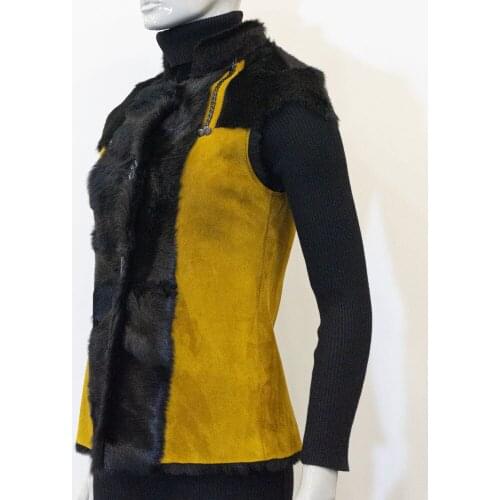 Women Autumn Spring Natural Fur %100 Genuine Suede Leather Red Mustard Color Comfortable Famale Sleeveless Vest