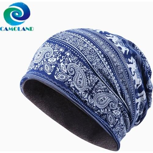 CAMOLAND Winter Plus Fleece Skullies Beanies For Women Men Cartoon Printed Hedging Caps Casual Scarf Outdoor Cycling Bonnet Hats