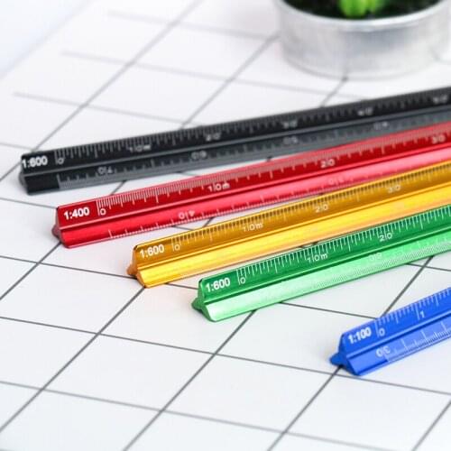 1 pcs 15cm 6'' Solid Aluminum Triangular Triangle Metric Scale Measure Ruler 1:20-1:600 Drawing Tool School Office Supplies