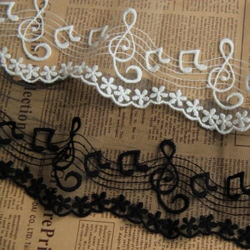 15Yards/ Lot Width 10cm White Embroidered Lace Fabric , DIY Handmade Materials Music Notes Lace Trim, Clothing Accessories Lace