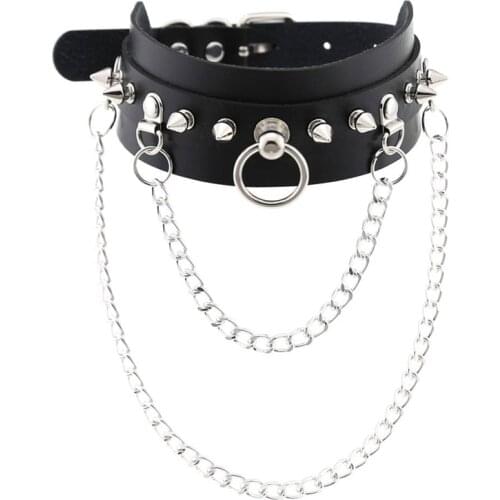 2021 Fashion Gothic Necklace Punk Choker Collar Goth Chain Pendant Necklace Women Pu Leather Jewelry