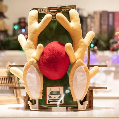 2021 Reindeer Christmas Decor Car Vehicle Nose Horn Costume Set Rudolf Christmas Reindeer Antlers Red Nose Ornaments Elk Antler