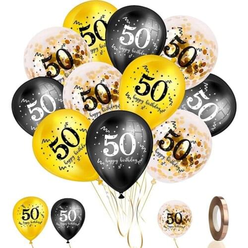 Birthday Balloons 30 Pcs,12 Inch Black Gold Balloons Latex Confetti Balloons, Anniversary Party Decor Supplies