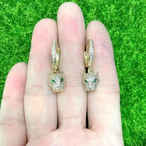 5Pairs Fashion Delicate Animal Head with Green Eyes Micro Paved CZ Dangle Earrings for Female Earring Jewelry