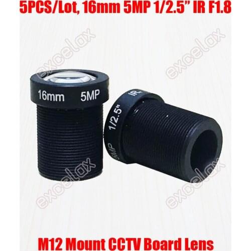 5PCS/Lot 5MP 1/2.5" 16mm F1.8 Fixed Iris IR MTV M12 Mount CCTV Board Lens for 1080P 2MP 3MP 4MP 5 Megapixel Analog IP Camera