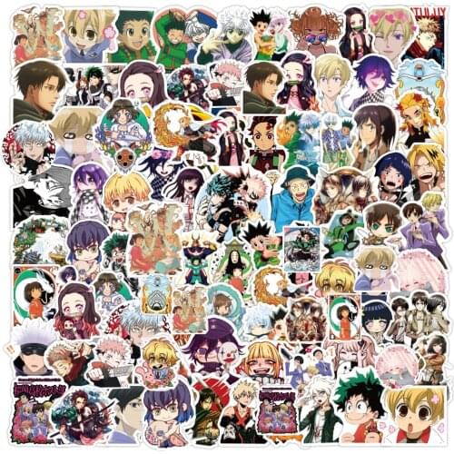 50/100pcs/pack Mixed Jujutsu Kaisen Attack on Titan Anime Stickers Skateboard Laptop Motorcycle Car Graffiti Sticker Decal Toy