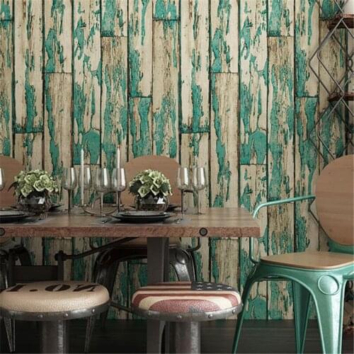 Beibehang Blue imitation wood board background wallpaper PVC foam thickening coffee bar wood grain papel de parede wall paper