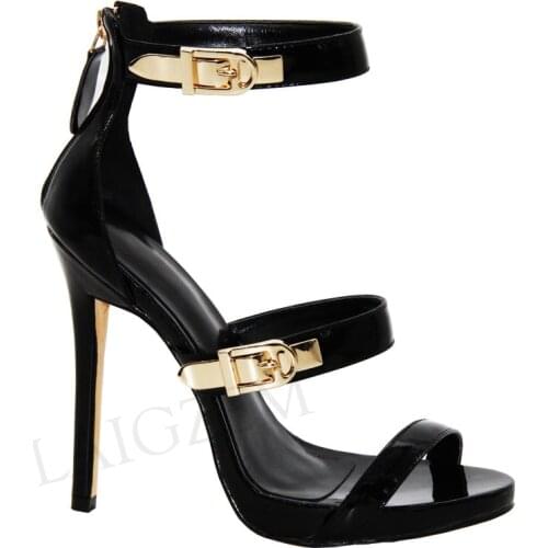 BERZIMER Women Buckle Sandals Back Zip Open Toe Summer Sandalias Pumps Dress Prom Party Zapatos Ladies Shoes Woman Size 39 42 43