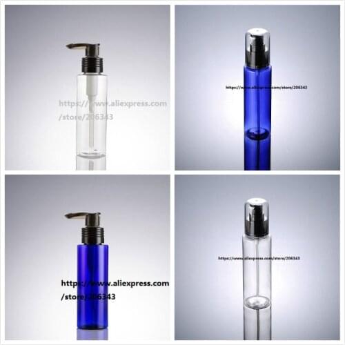 100ml BLUE/TANSPARENT/WHITE plastic PET bottle with black pump for lotion/emulsion/foundation/serum cosmetic packing skin care