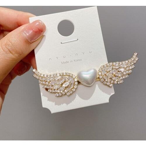 Elegant Angel Wings Hairpins for Women Hair Clips Hair Barrette Bling Rhinestone Korean Jewelry Pearl Hair Accessories for Girls