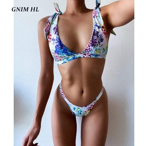 GNIM Sexy Bandage Print Bikini Set 2020 Summer Low Waist Swimwear Women Beach Wear Brazilian Swim Bathing Suit Multicolor New