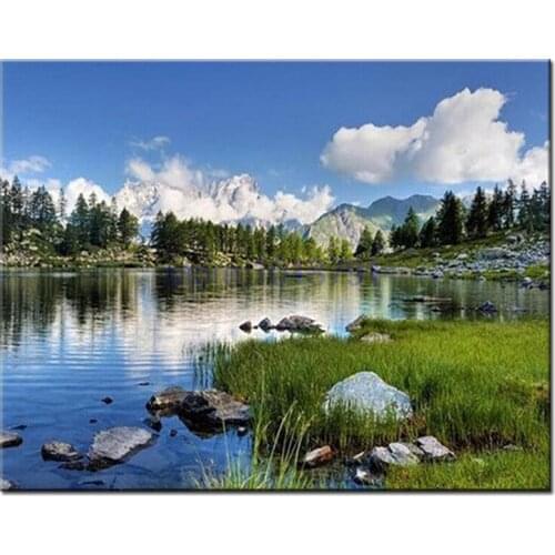 Blue Sky and River Diamond Painting Diy Diamond Embroidery Scenery Square round Diamond Mosaic Pasted Cross Stitch Crafts
