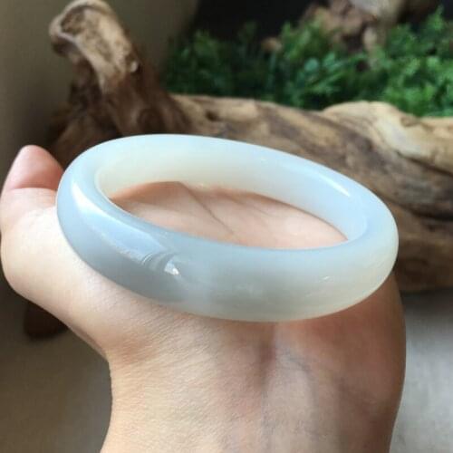 H57#Hetian jade white jade smoke green bracelet Qinghai material old material ash wide jade bracelet