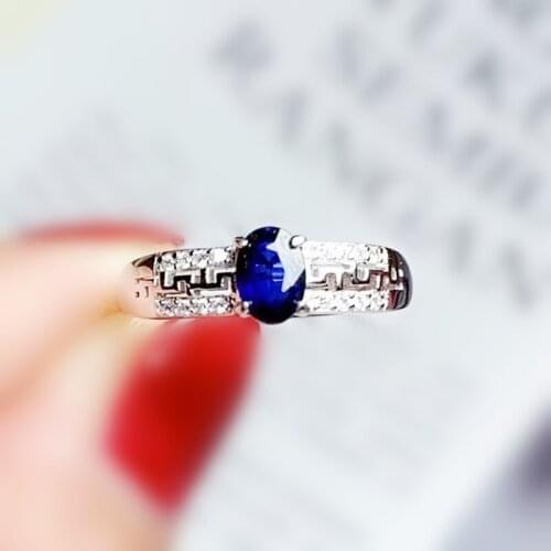 Per jewelry Natural real sapphire oval style ring Free shipping 4*6mm 0.6ct gemstone 925 sterling silver Fine jewelry T204153
