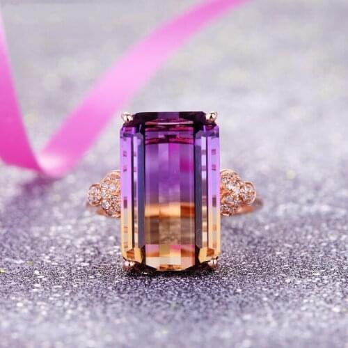 Fashion High Quality Square Amethyst Ring Women Rose Gold Ring Brides Wedding Engagement Jewelry Valentines Day Gift