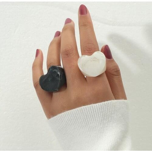2pcs Trendy Heart Ring Set Transparent Resin Chunky Rings For Women 2021 New Statement Fashion Jewelry