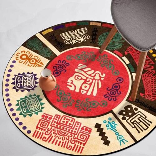 Boho Rug For Living Room Decor Indian Tribes Ethnic Style Geometric Round Carpet Colorful Red Black Yellow Home Chair Floor Mat