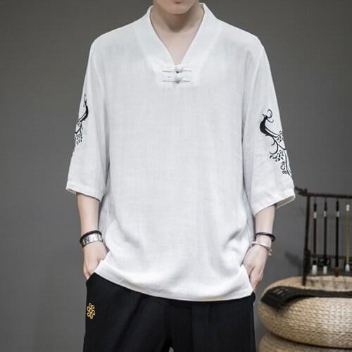 Summer Men Linen Shirt Chinese Style Retro Casual Tops Plus Size Kung Fu Traditional Asian Clothes Tang Suit Tops For Man 30155