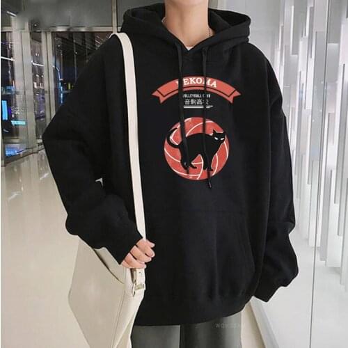 Fashion Japan Anime Haikyuu Oversized Hoodies Harajuku Funny Cartoon Nekoma High School Graphic Winter Streets Hooded Sweatshirt