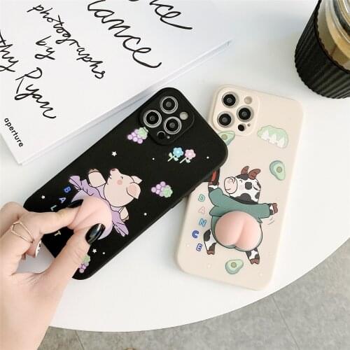 Cow And Pig Pinch Soft Butt TPU Phone Case For iPhone 12 11 Pro Xs Max XR 7 8Plus Case