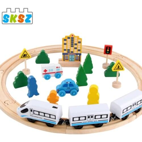 5 Styles Electric Train Set Wodden Rail Track Railway Compatible with Normal Brand Beech Train Road Building Blocks Toy Children