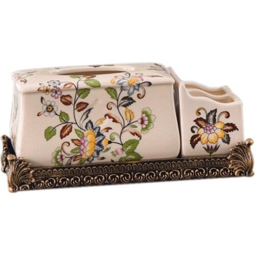 New Chinese style coffee table pumping box ceramic tissue box remote control storage box living room American home napkin box