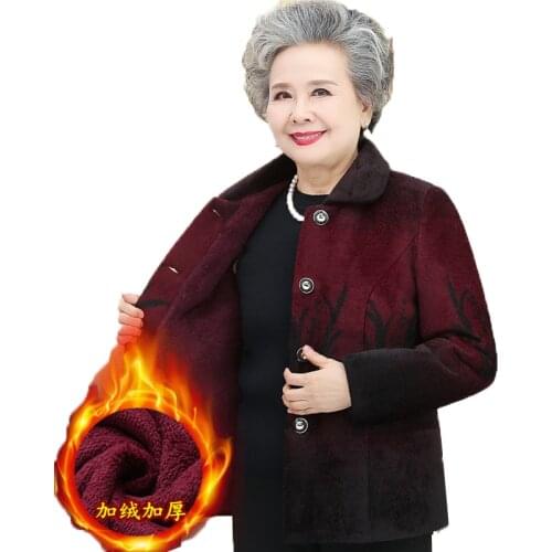 Middle-aged and Elderly Womens Coat Winter Jackets Short Imitate Mink Fleece Single-Breasted Thicken Printing Overcoat 5XL W3