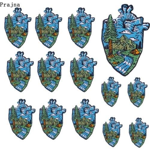 Prajna 10 PCS Heart Patch Iron On Hippie Outdoor Heart Patches Mountain Adventure Embroidered Patches For Clothes Nature Patch