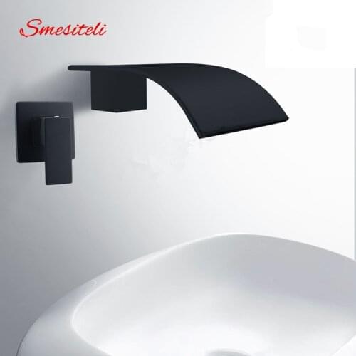 Smesiteli Wholesale And Promotions Wall Waterfall Bath Spout Basin Diverter Mixer Tap Brass Square Faucet Matte Black Finish