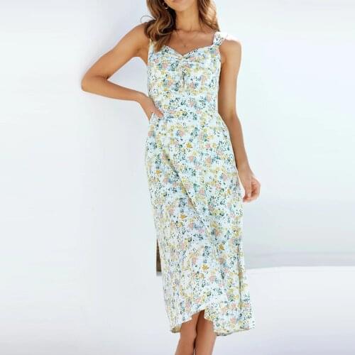Spaghetti Strap Floral Print Sexy Dress For Women Casual High Split Long Autumn Dress Backless Robes Party Dress Vestidos