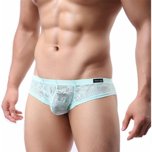 Hot Mens Briefs Sexy Lace Transparent Underwear Mens Low-rise Thong Breathable Lightweight Thong Mens Solid Mesh Thong