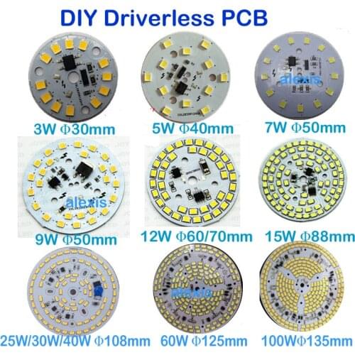 3W 5W 7W 9w 12W 15W 18W 25W 30W 40w 60w 100w led driverless chip SMD5730 2835 installed and IC driver .aluminum plate
