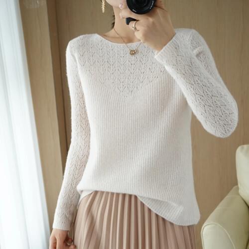 Autumn and winter new style 100% pure wool ladies sweater O-neck knitted pullover pure color slim soft ladies sweater