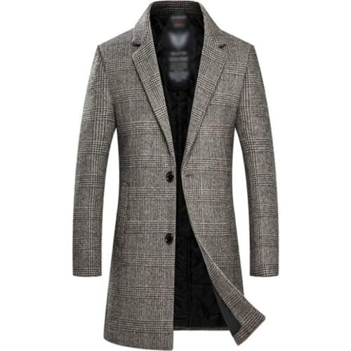 Warm Long Jacket Male Brand Plaid Mens Wool Coat Men 2021 Winter New Style Fashion Casual Slim Fit Thicken