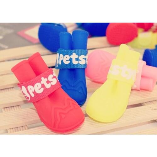 Waterproof Non-slip Jelly Pet Shoes Rain Shoes Boots Dog Clothes Cat Dog Clothing For Dogs Chihuahua Teddy 4 pieces/lot XS-XL