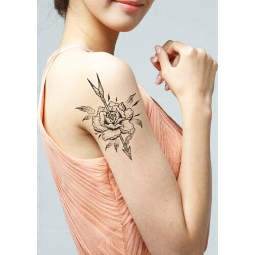 Waterproof Temporary Tattoo Sticker Black Rose Flowers Leaves Arrow Rope Fake Tattoos Flash Tatoo Arm Body Art for Women Men