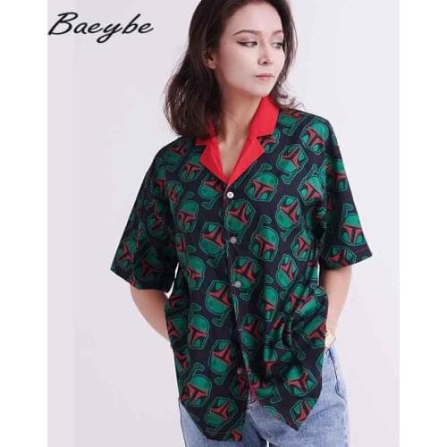 Green Animated Cartoon Print Hawaii Woman Shirts Male&Femal Single Breasted Hip-Hop Aloha Top Dress Shirt For Summer Pool Party