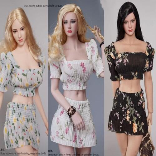 1/6 Female Soldier Clothes Crushed Bubble Sleeves Shirt Loose Short Skirt Fit 12'' TBL PH Female Figure Body