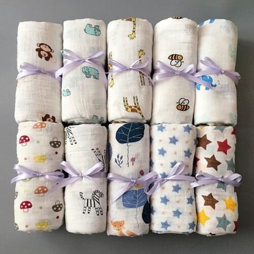 1Pc Muslin 100% Cotton Baby Swaddles Soft Newborn Blankets Bath Gauze Infant Wrap sleepsack Stroller cover Play Mat