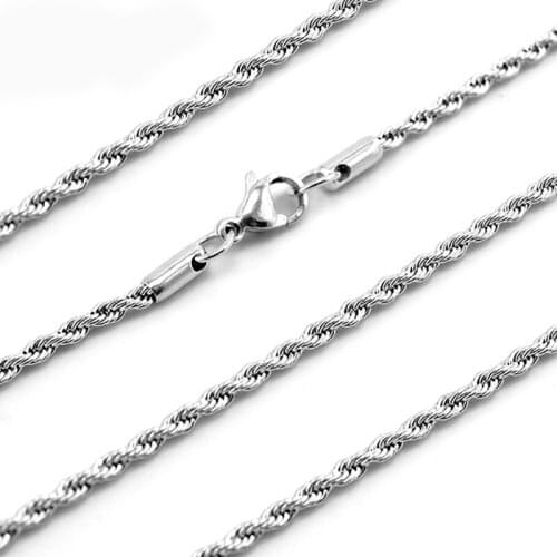 100% Stainless Steel 2.4mm Singapore Twisted Rope Chain Necklace Men Acero Inoxidable Cadenas High Quality Wholesale 10pcs