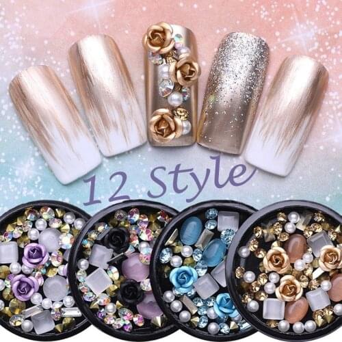 12 Colors 3D Rhinestones Diverse DIY Gemstone Nails Kits New Crystal Stones for Beads Nail Art Decoration Gel Glitter