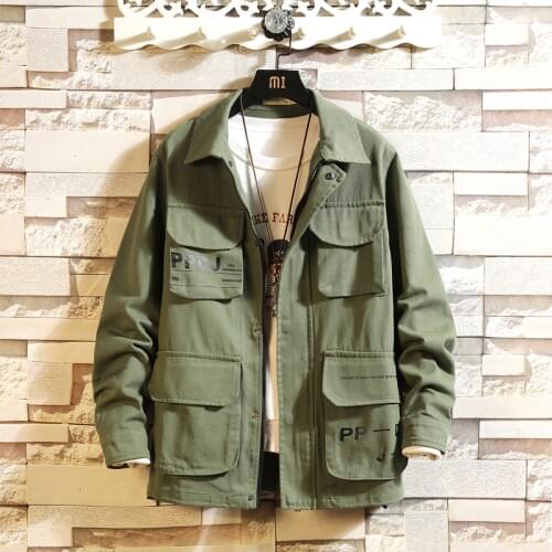 2021 Spring Men Japanese Streetwear Multi-Pocket Cargo Jacket Mens Cotton Jacket Casual Overalls Male Jacket