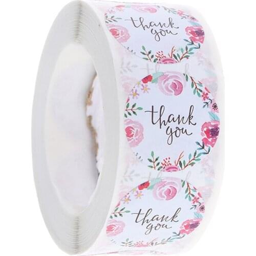 500 Labels/roll ''Thank You'' Sticker Seal Labes Flower Stationery Stickers
